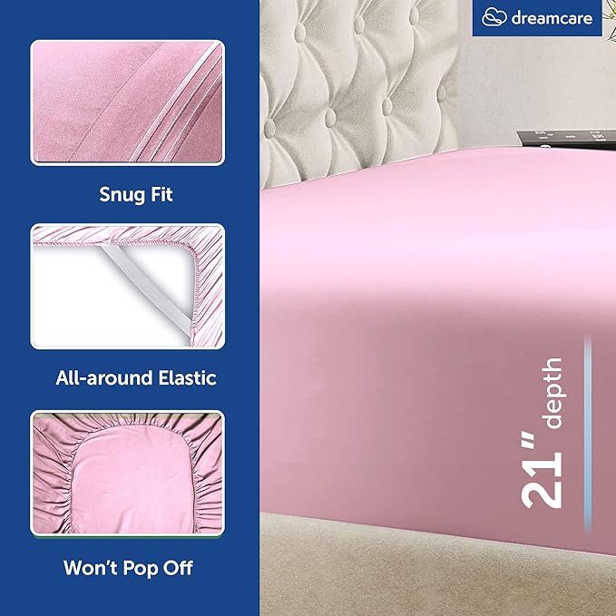 DREAMCARE King Size Sheets Set – 6 pcs Cooling Bed Sheets – up to 15” Deep Pocket King Sheet Set – 2500 Supreme Collection – Extra Soft 100% Brushed Microfiber Hotel Luxury with Side Pocket, Pink