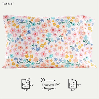 Heritage Kids 3-Piece Twin Sheet Set,Ditsy Floral Print in Multi-Color,Includes Top Sheet, Fitted Sheet & Pillowcase,Soft Microfiber Bedding for Girls Bedroom