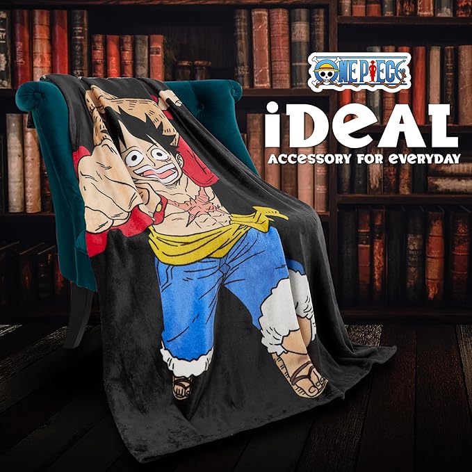 One Piece Fleece Throw Blanket Soft Cozy Anime Blanket for Bed or Couch Travel Gifts for Teens Boys Girls Fans Manga Luffy Room Decor Bedspread Sofa Accessory 51"x59"