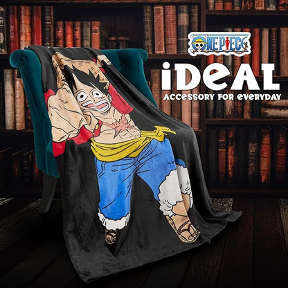 One Piece Fleece Throw Blanket Soft Cozy Anime Blanket for Bed or Couch Travel Gifts for Teens Boys Girls Fans Manga Luffy Room Decor Bedspread Sofa Accessory 51"x59"