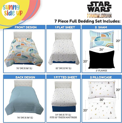 Sunny Side Up Kids Comforter Set Includes Sheets and Pillow Covers - Soft and Cozy Bed Set for Stylish Room Decor, Multicolor - The Mandalorian, 7 Piece Full Size Bedding