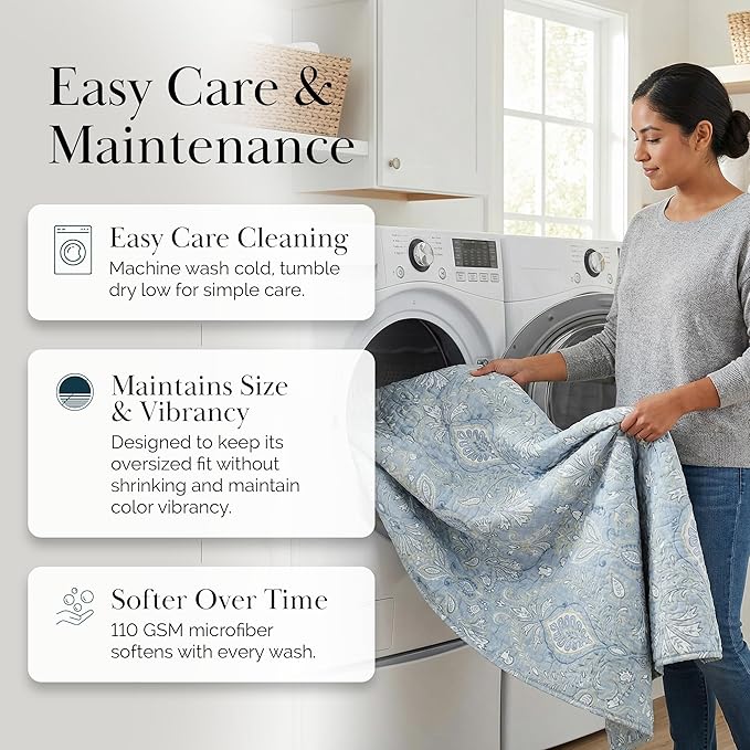 Southshore Fine Living, Inc. Boho Quilt Set, Lightweight Bedspread, Summer Coverlet, 3-Piece Paisley Bedding Set with Two Matching Pillow Shams, California King Quilts, Blue Paisley