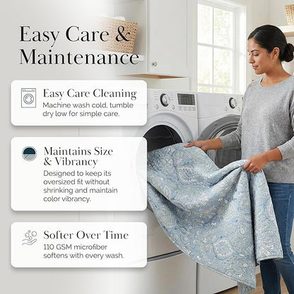 Southshore Fine Living, Inc. Boho Quilt Set, Lightweight Bedspread, Summer Coverlet, 3-Piece Paisley Bedding Set with Two Matching Pillow Shams, California King Quilts, Blue Paisley