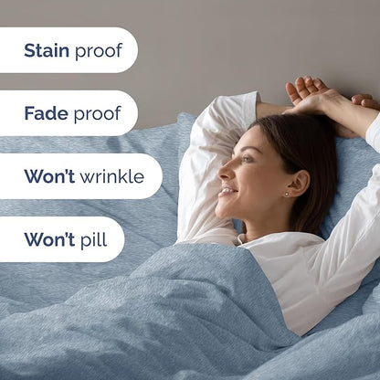 Duvet Cover Twin/Twin XL Size Set - Extra Soft Twin/Twin XL Duvet Cover 68" x 90" with 1 Pillow Sham - Hotel Luxury, Easy Care, Fade Free w/ Zipper Closures & Ties - Cozy & Breathable (Heathered Blue)
