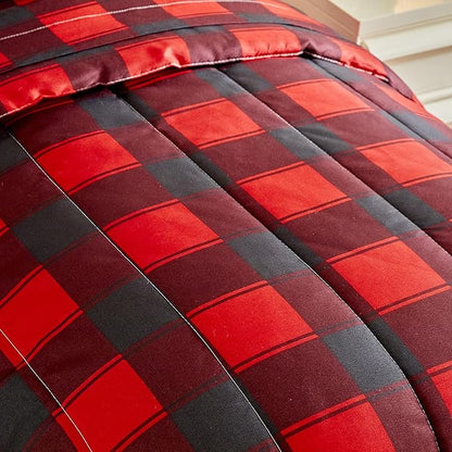 Christmas Toddler Bedding Set for Boys Girls Red Black Plaid Gingham Holiday 4PC Toddler Bed Set - Cute Toddler White Bed in a Bag for New Year