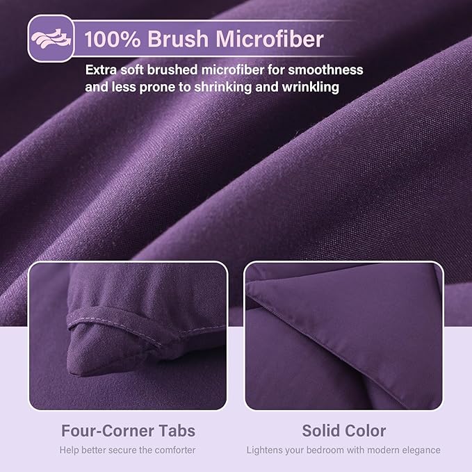 Cosybay Bed in a Bag King Comforter Sets 7pcs All Season Solid Down Alternative Bedding Sets Purple with Comforter, Pillow Shams, Flat Sheet, Fitted Sheet and Pillowcases