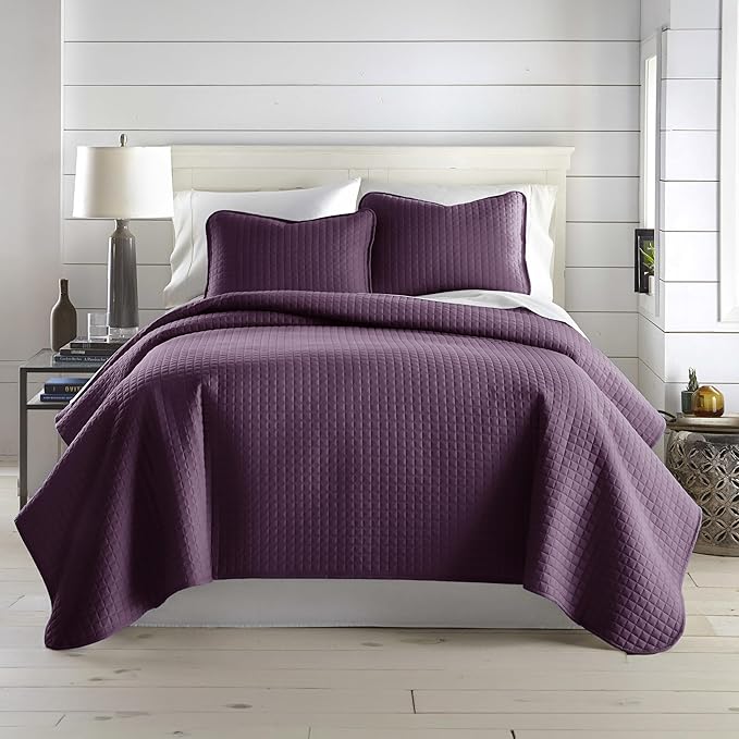Southshore Fine Living, Inc. Oversized King Quilt Bedding Set, Soft Brushed Microfiber, Stain and Pet Hair Resistant Bedding, California/King Size Quilt Coverlet Bedspread Set w/2 Shams, Purple