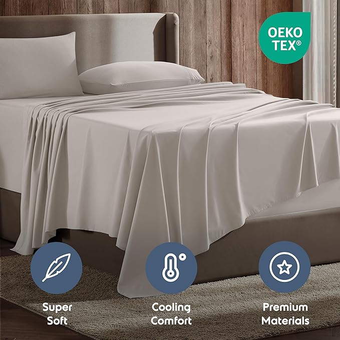 Nestl Queen Sheet Set - Luxury 1800 Ultra-Soft Microfiber Bed Sheets - Double Brushed - Deep Pockets - Easy Fit - 4 Piece Set - Bedding Sheets & Pillowcases (Queen, Linen)