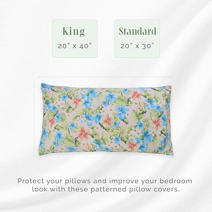 Elegant Comfort Ultra Soft Set of 2 Floral Print Pillowcases - 1500 Premium Hotel Quality Microfiber, Soft and Smooth Envelope Closure 2-Piece Pillow Covers - Standard/Queen, Magnolia