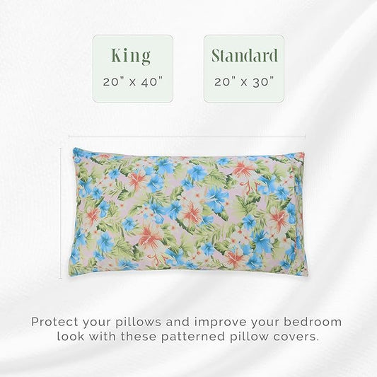 Elegant Comfort Ultra Soft Set of 2 Floral Print Pillowcases - 1500 Premium Hotel Quality Microfiber, Soft and Smooth Envelope Closure 2-Piece Pillow Covers - Standard/Queen, Magnolia