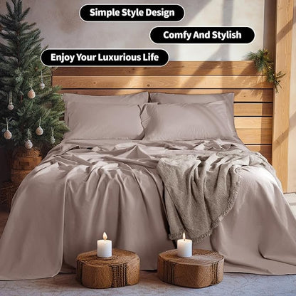 LBRO2M 100% Pure Linen Sheet Set Deep Pocket Up to 16" Bed Sheets Sets, Natural Flax Beddings Soft, Breathable, Comfortable for All Seasons 6 Pcs Sheet Set Full Size, Mauve Desert