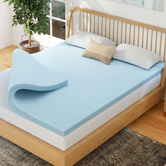 EGOHOME 4 Inch Cal King Memory Foam Mattress Topper, Cooling Gel Infused & Pressure Relieving Pad in a Box, Dorm Room Essentials, CertiPUR Certified, Blue