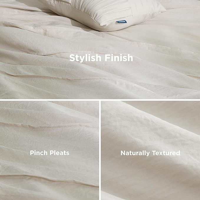 Bedsure Beige Oversized Queen Comforter Set - 4 Pieces Pinch Pleat Bed Set, Down Alternative Bedding Sets for All Season, 1 Comforter, 2 Pillowcases, 1 Decorative Pillow