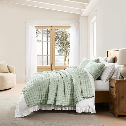 WDCOZY Sage Green Twin Quit Size Bedding Sets with Pillow Sham, Lightweight Soft Bedspread Coverlet, Quilted Blanket Thin Comforter Bed Cover for All Season, 2 Pieces, 68x90 inches