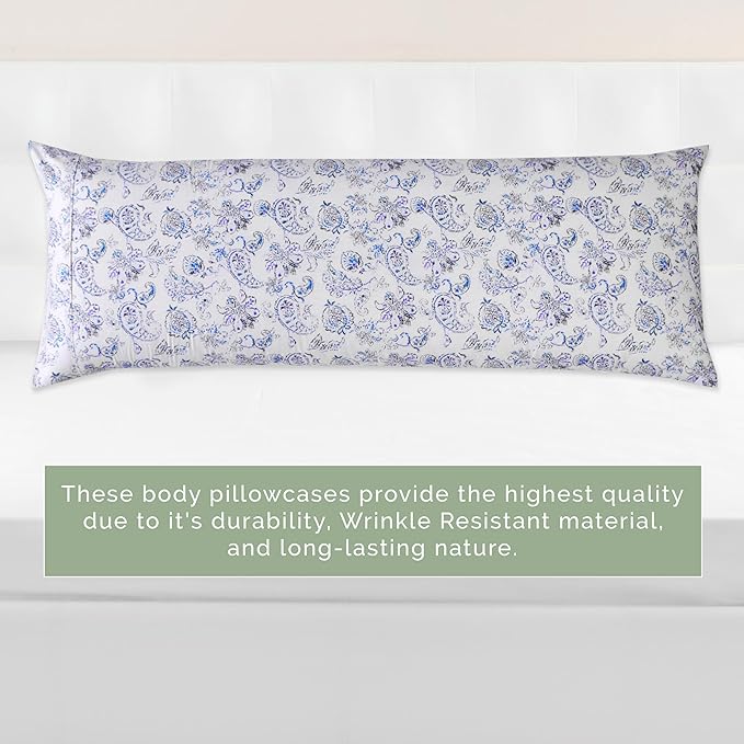 Elegant Comfort Ultra Soft 1-Piece Set Floral Print Pillowcases - 1500 Premium Hotel Quality Microfiber, Soft and Smooth Hidden Zipper Closure 1-Piece Pillow Covers - Body Pillowcase, Paisley Indigo