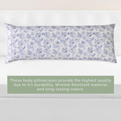 Elegant Comfort Ultra Soft 1-Piece Set Floral Print Pillowcases - 1500 Premium Hotel Quality Microfiber, Soft and Smooth Hidden Zipper Closure 1-Piece Pillow Covers - Body Pillowcase, Paisley Indigo