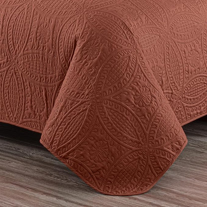 Chezmoi Collection Austin King Bedspread Set 3-Piece Pinsonic Quilted Oversized Bedspread Coverlet Set, King, Terracotta | Oversized, Lightweight, Fade Resistant