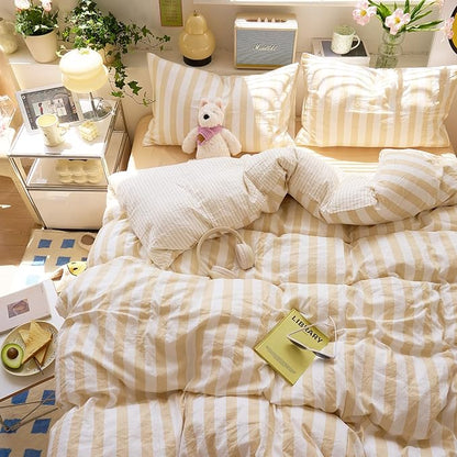 EAVD Beige Striped Duvet Cover Twin XL Soft Washed Microfiber Striped Reversible Bedding Set with 2 Pillowcases Modern Farmhouse Geometric Pattern Duvet Cover with Zipper Closure