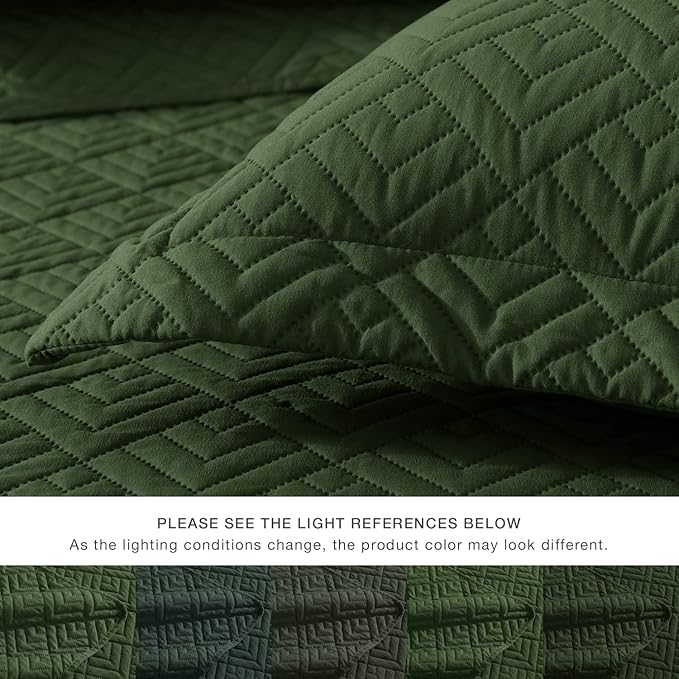 EXQ Home Quilt Set Full Quilts Queen Size Olive Green 3 Piece,Lightweight Soft Coverlet Modern Style Squares Pattern Bedspread Set(1 Quilt,2 Pillow Shams)