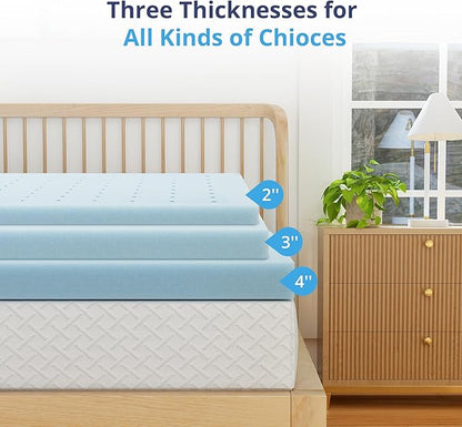 EGOHOME 2 Inch Cal King Memory Foam Mattress Topper, Cooling Gel Infused & Pressure Relieving Pad in a Box, Dorm Room Essentials, Blue