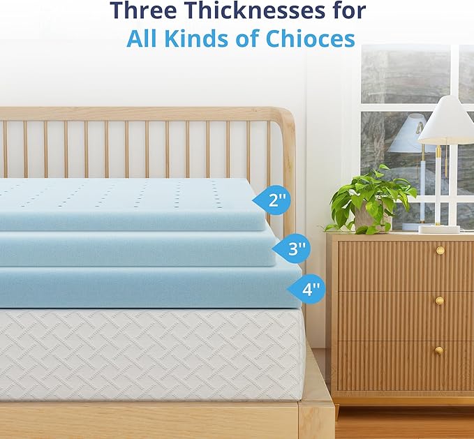 EGOHOME 2 Inch Queen Memory Foam Mattress Topper, Cooling Gel Infused & Pressure Relieving Pad in a Box, Dorm Room Essentials, CertiPUR Certified, Blue