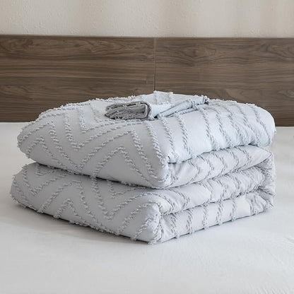 Andency Silver Grey Twin/Twin XL Comforter Set, Twin Bed Comforter for College Dorm Girls Boys Kids Boho Grey Soft Warm Cute Comforter, 2 Pieces Aesthetic Chevron Bohemian Bedding Set