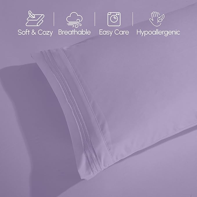 Elegant Comfort Luxurious 1500 Premium Hotel Quality Microfiber Three Line Embroidered Softest 4-Piece Bed Sheet Set, Wrinkle and Fade Resistant, Full, Lavender