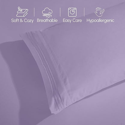 Elegant Comfort Luxurious 1500 Premium Hotel Quality Microfiber Three Line Embroidered Softest 4-Piece Bed Sheet Set, Wrinkle and Fade Resistant, King, Lavender