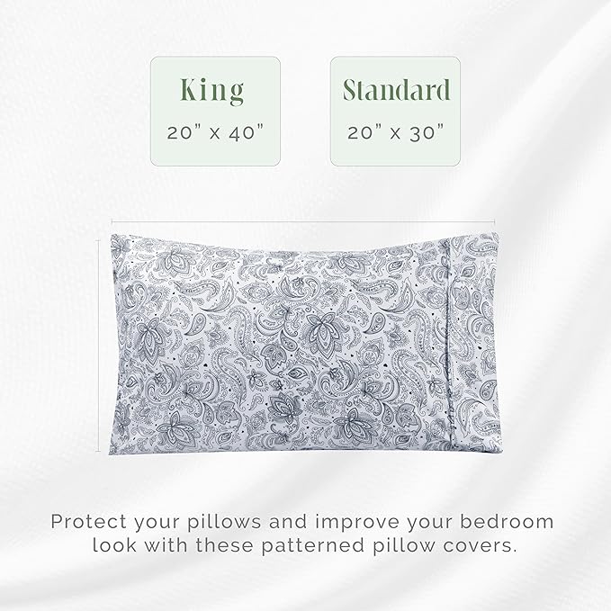 Elegant Comfort Ultra Soft Set of 2 Floral Print Pillowcases - 1500 Premium Hotel Quality Microfiber, Soft and Smooth Envelope Closure 2-Piece Pillow Covers - Standard/Queen, Paisley Navy