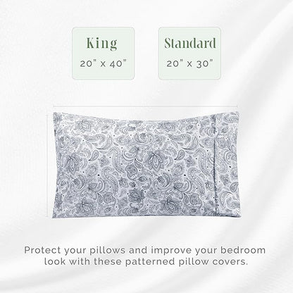 Elegant Comfort Ultra Soft Set of 2 Floral Print Pillowcases - 1500 Premium Hotel Quality Microfiber, Soft and Smooth Envelope Closure 2-Piece Pillow Covers - Standard/Queen, Paisley Navy
