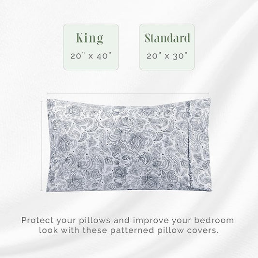 Elegant Comfort Ultra Soft Set of 2 Floral Print Pillowcases - 1500 Premium Hotel Quality Microfiber, Soft and Smooth Envelope Closure 2-Piece Pillow Covers - Standard/Queen, Paisley Navy