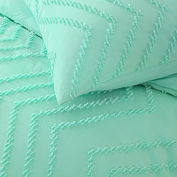 Andency Mint Green Comforter Set King Size, Boho Soft Warm Tufted Bedding Comforter Sets for King Size Bed, 3 Pieces Aesthetic Chevron Farmhouse Cute Bohemian Textured Bedding Set