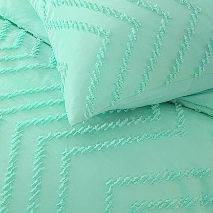 Andency Mint Green Comforter Set King Size, Boho Soft Warm Tufted Bedding Comforter Sets for King Size Bed, 3 Pieces Aesthetic Chevron Farmhouse Cute Bohemian Textured Bedding Set