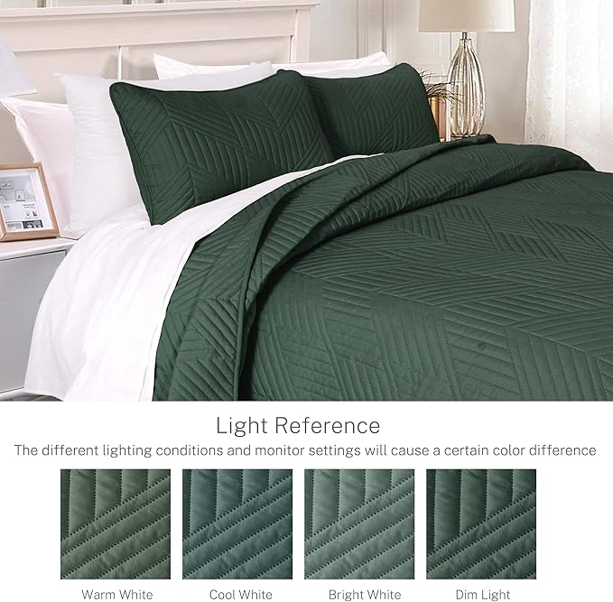 Exclusivo Mezcla California King Quilt Bedding Set, Lightweight Green Oversized King Bedspreads Soft Modern Geometric Coverlet Set for All Seasons (1 Quilt and 2 Pillow Shams)