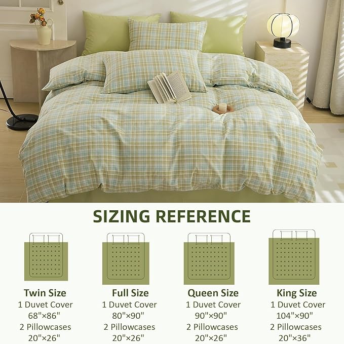 EAVD Gingham Duvet Cover Twin Multicolor Soft Washed Cotton Reversible Grid Plaid Duvet Cover Set with 2 Pillowcases Modern Farmhouse Gingham Bedding Set with Zipper Closure