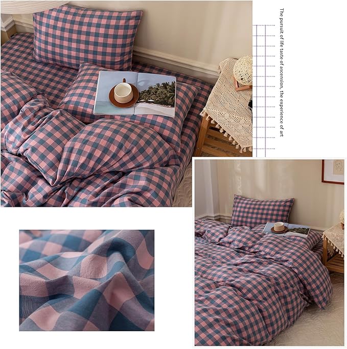HighBuy Queen Comforter Set Purple Plaid Gingham Comforter Vintage Style Checkered Pattern Comforter Set for Women Men,3 Piece Grid Plaid Bedding Comforter Fluffy Soft Lightweight