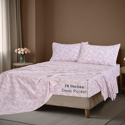 ZOYER 100% Cotton Sheets – Split King Size Percale Bedding, Cooling & Breathable, Durable with a Crisp, Soft & Comfortable Feel, 16" Deep Pocket, 5-Piece Set, Negative Print
