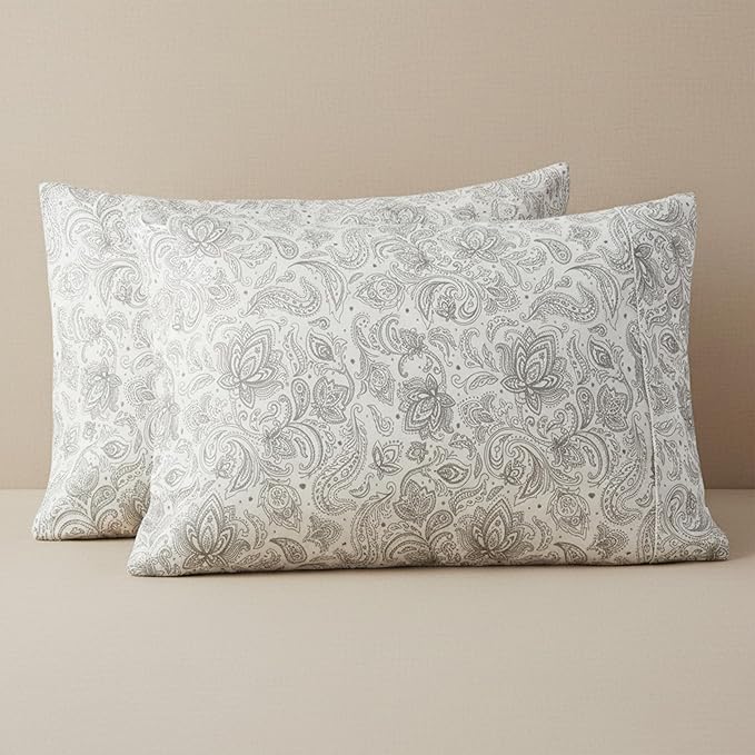 Elegant Comfort Luxury Ultra-Soft 2-Piece Pillowcase Set - 1500 Premium Hotel Quality Microfiber Double Brushed - Wrinkle Resistant, King Size, Paisley Pattern Gray