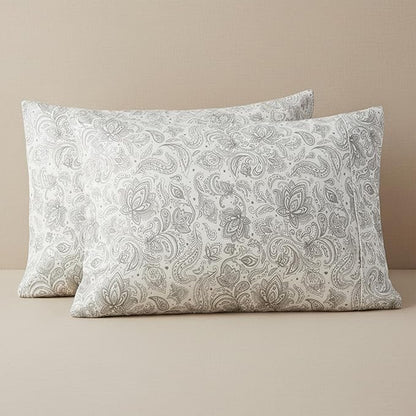 Elegant Comfort Luxury Ultra-Soft 2-Piece Pillowcase Set - 1500 Premium Hotel Quality Microfiber Double Brushed - Wrinkle Resistant, King Size, Paisley Pattern Gray