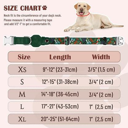 AirTag Dog Collar for Small Medium Large Breed - Adjustable Cute Pattern Dog Collar with Airtag Holder - Soft Leather Tracker GPS Apple Air Tag Pet Collars (Medium, 14"-18" Neck Fit, Mushroom)