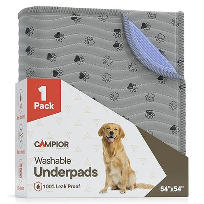 Washable Underpads 54"x54" ( Pack of 1) – Reusable Waterproof Bed Pads for Pets, Kids & Elderly, Extra Heavy Absorbent Incontinence Training & Bedwetting Pads, Non-Slip TPU Backing, Grey & Blue