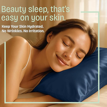 BLISSFORD Satin Pillowcase with Zipper, for Hair and Skin Care, Feels Soft and Cool Like a Silk Pillowcase, Satin Pillow Cases 2 Pack, Slik Pillow Cover, Navy - King Size, Set of 2