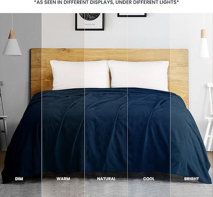 Utopia Bedding Navy 100% Cotton Blanket [Twin Size - 90x72 Inch] Lightweight, Soft and Breathable Thermal Blanket for All Seasons