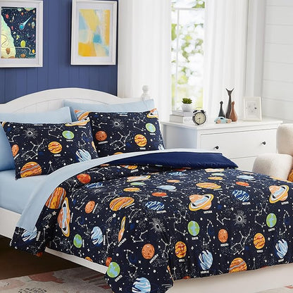 Queen Kids Comforter Set - 7 Pieces Queen Bedding Sets for Boys, Glow in The Dark Space Bed in A Bag with Sheets