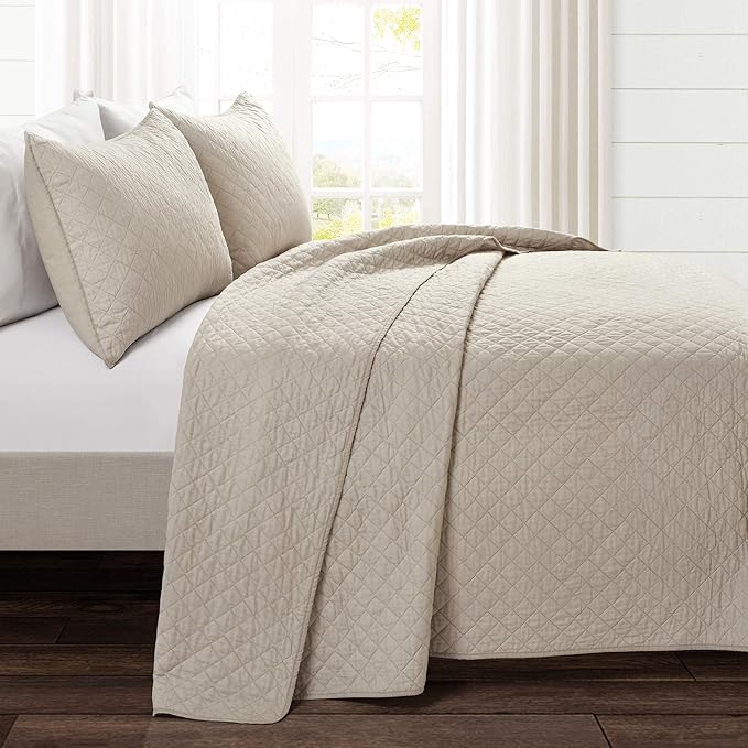 Lush Decor Ava Diamond Cotton Quilt California King Size 3 Piece Set King/California King Neutral - Beige Bedding Set California King Quilt - Quilts