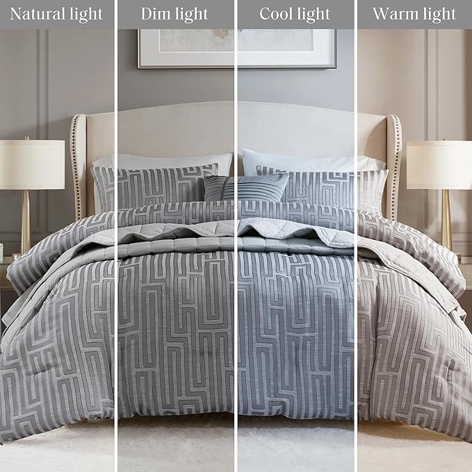 Madison Park Cal King Comforter Set Jacquard Metallic Thread Comforters, All Season Comforter & Quilt Bed Set Cal King Size Comforter, Pillow, Shams, Royce, Cal King Grey 5 Piece