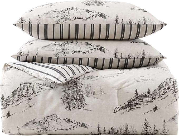 Eddie Bauer - King Comforter Set, Reversible Bedding with Matching Sham(s), Super Soft and Cozy Home Decor (Rocky Mountain Cabin Grey, King)