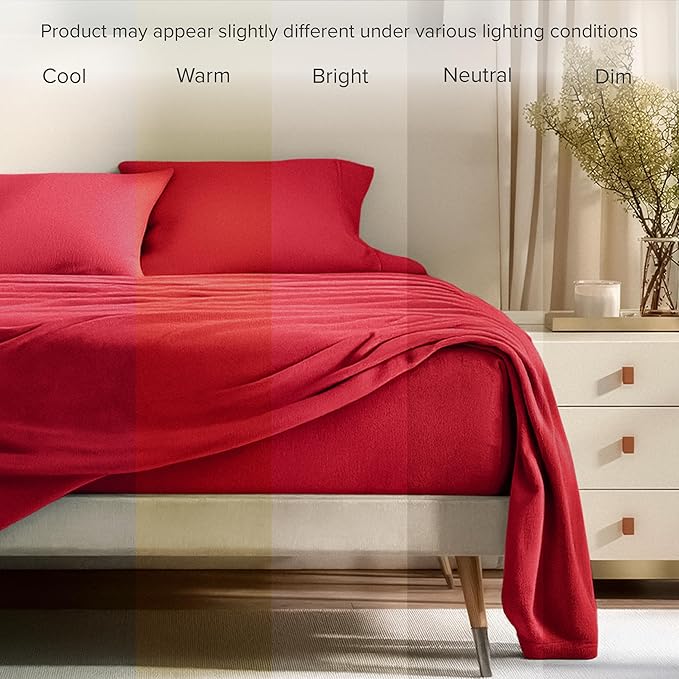 Bare Home Super Soft Fleece Sheet Set - Twin Extra Long Size - Extra Plush Polar Fleece, No-Pilling Bed Sheets - All Season Cozy Warmth (Twin XL, Red)