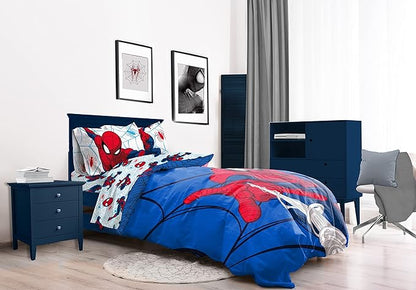 Jay Franco Marvel Spiderman Webtastic 7 Piece Queen Size Bed Set - Includes Reversible Comforter & Sheet Set - Super Soft Kids Bedding Fade Resistant Microfiber (Official Marvel Product)