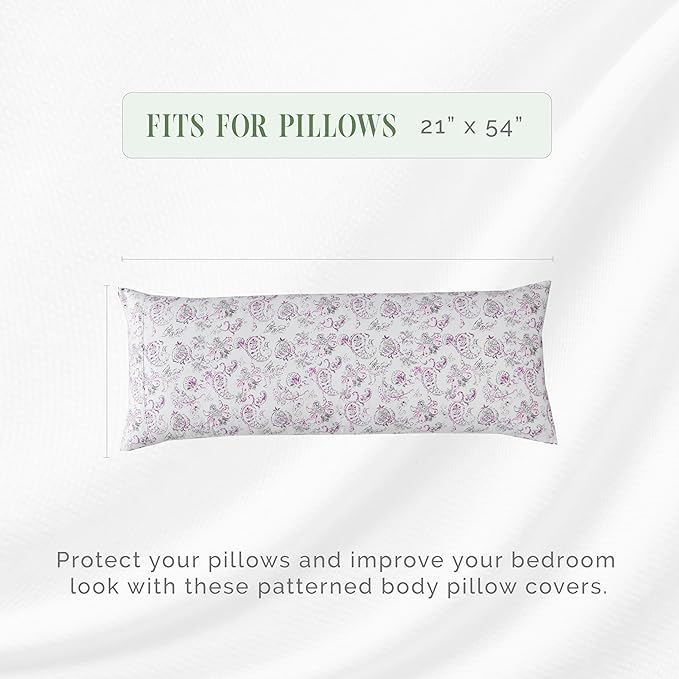 Elegant Comfort Ultra Soft 1-Piece Set Floral Print Pillowcases - 1500 Premium Hotel Quality Microfiber, Soft and Smooth Hidden Zipper Closure 1-Piece Pillow Covers - Body Pillowcase, Paisley Purple